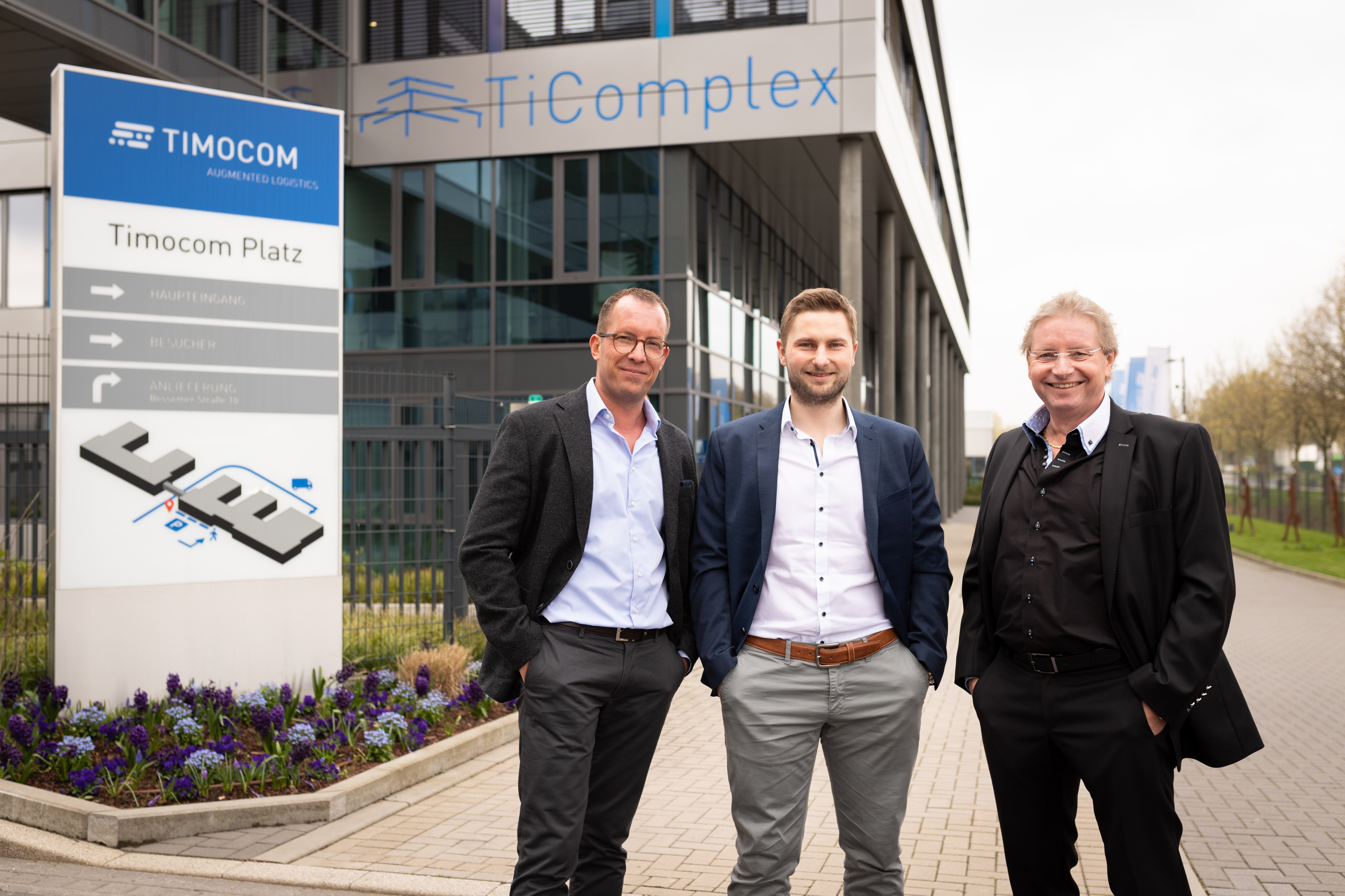 A TIMOCOM alapítója és az IT-vállalkozás jelenlegi vezetése: Jens Thiermann, Tim Thiermann és Sebastian Lehnen a TIMOCOM erkrath